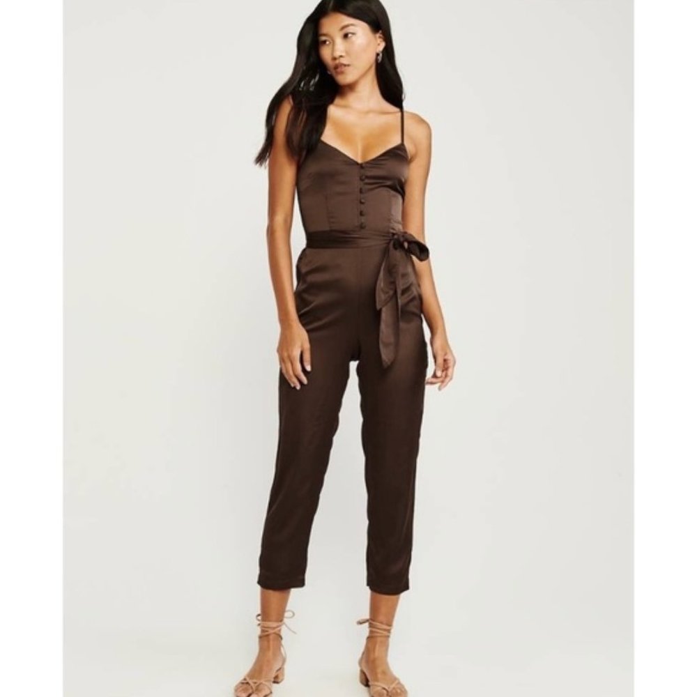 Abercrombie & Fitch Button Front Satin Jumpsuit XS - Picture 4 of 6